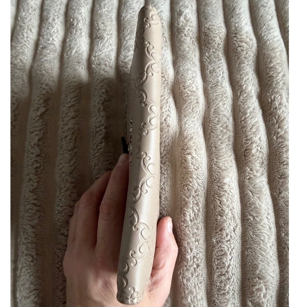 Nine‎ West Beige Embossed Logo Wristlet Wallet Triple Compartment Clutch